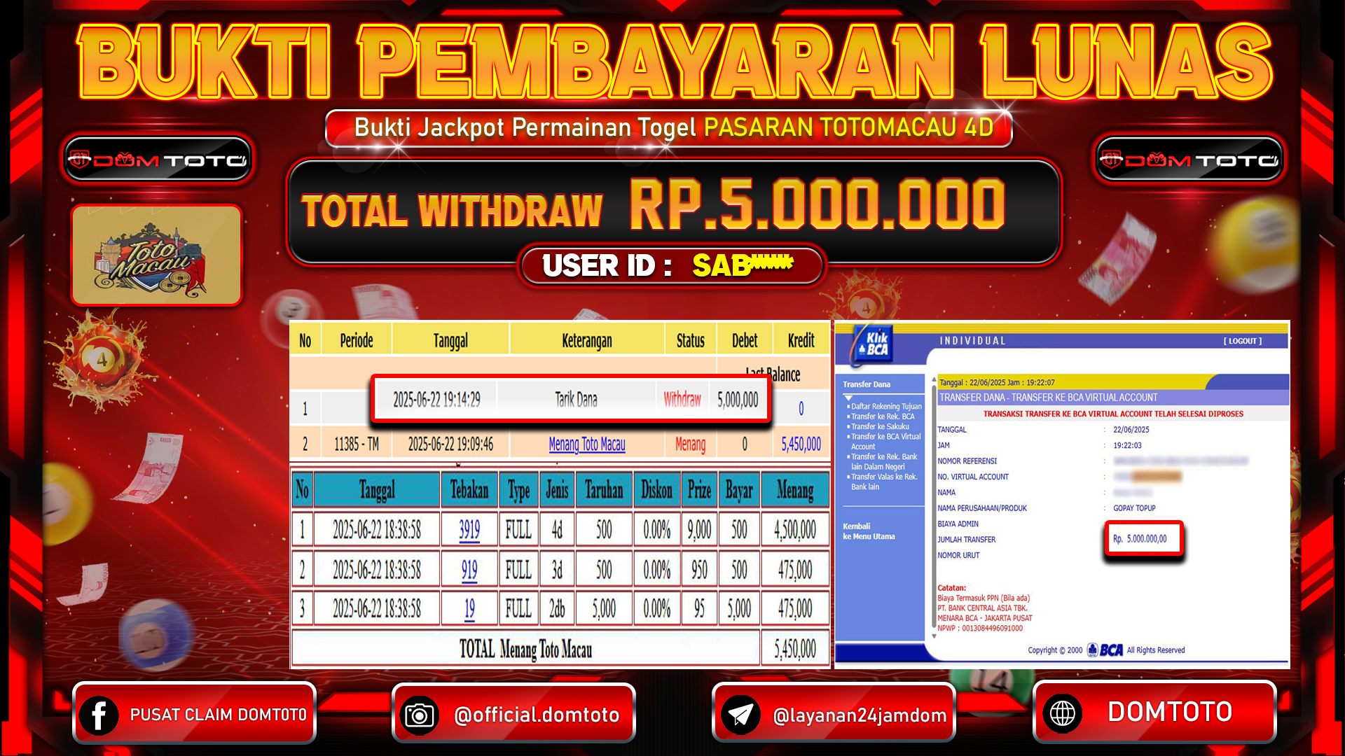 JACKPOT TOGEL PASARAN TOTOMACAU 4D 22  JUNI 2025